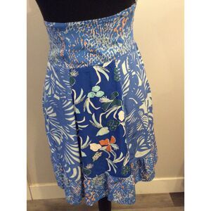 Santiki Floral Blue Skirt Pull On A Line Ruffles Mixed Prints Size XS